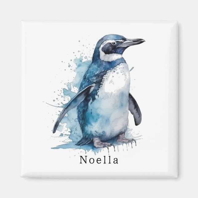 Imã Pinguim Aquarela Ártico Azure, personalizado (Frente)