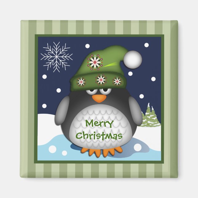 Imã Pinguim bonito e texto de Natal feliz Magnet (Frente)
