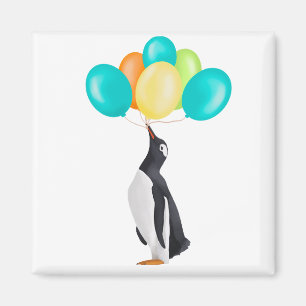 Imã Pinguim com balões coloridos