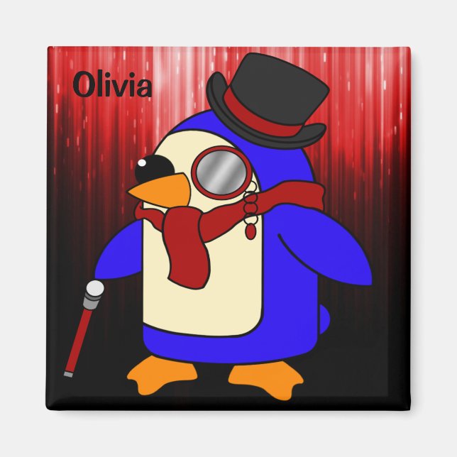 Imã Pinguim-de-cartoon branco vermelho e preto (Frente)