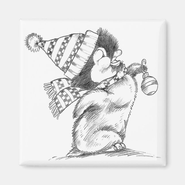 Imã Pinguim de Natal Bonito com Chapéu e Scarf (Frente)