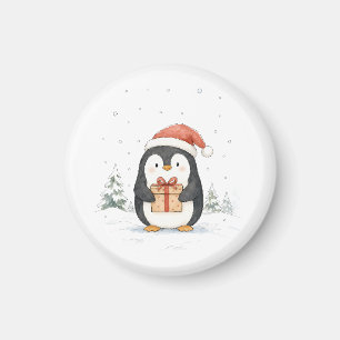 Imã Pinguim de Natal Fofo com Presente e Chapéu de Pap