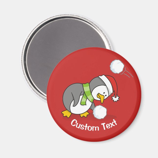 Imã Pinguim de Natal pegando uma bola de neve (Front/Back)
