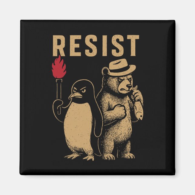 Imã Pinguim Engraçado Resiste Pinguins em Protesto Con (Frente)
