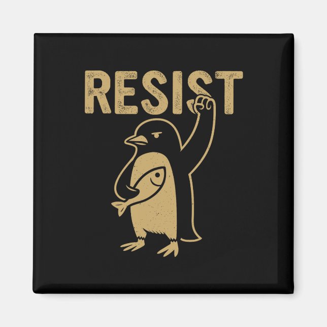 Imã Pinguim Engraçado Resiste Pinguins em Protesto Con (Frente)