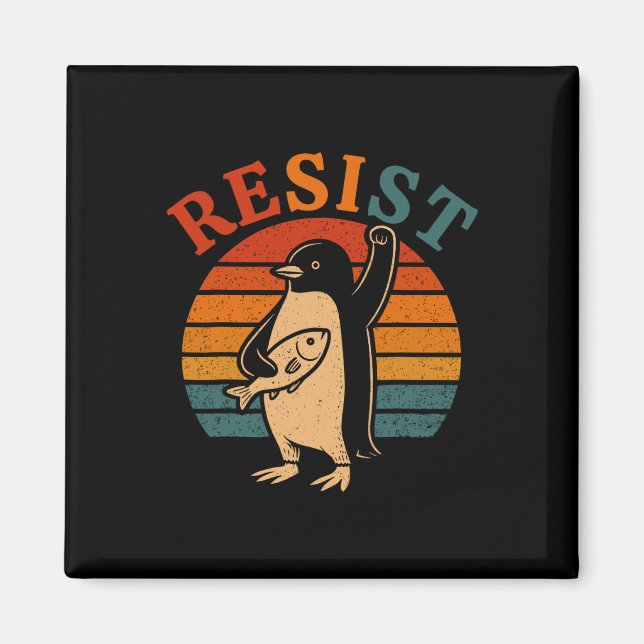 Imã Pinguim Engraçado Resiste Pinguins em Protesto Con (Frente)