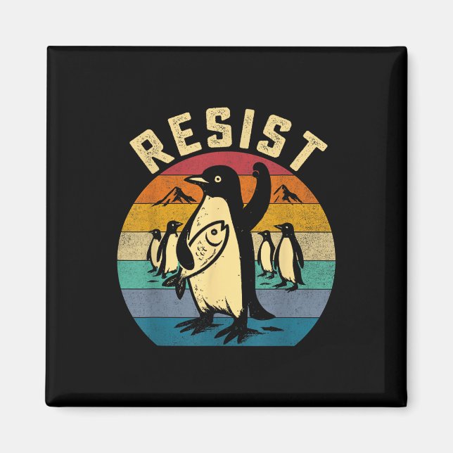 Imã Pinguim Engraçado Resiste Pinguins em Protesto Con (Frente)