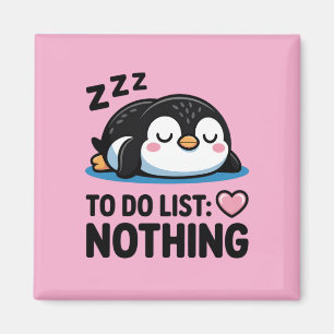 Imã pinguim fofo dormindo, lista de tarefas nada