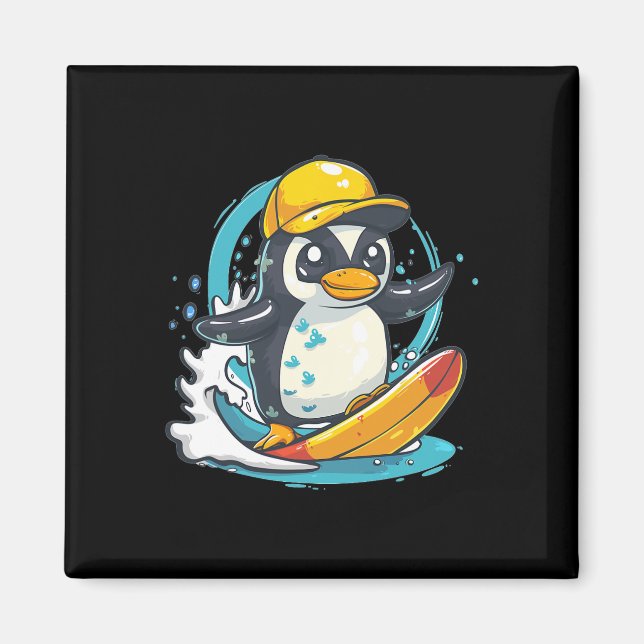 Imã Pinguim Fofo Surfando  (Frente)