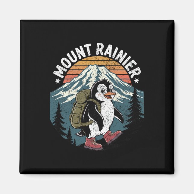 Imã Pinguim Montanhista Divertido Subindo o Monte Rain (Frente)