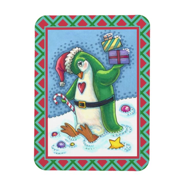 ÍMÃ PINGUIM NATAL CUTO VESTIDO EM VERDE, FERIADO (Vertical)