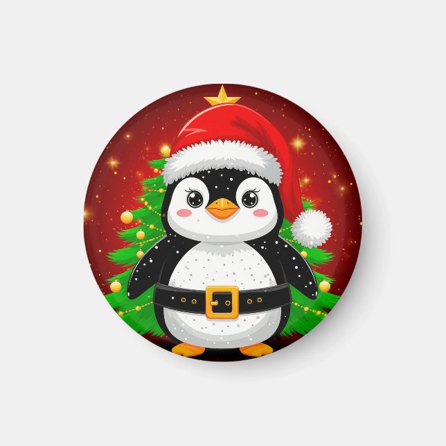Imã 🎄 Pinguim Papai Noel Árvore de Natal Festa de Fim (Frente)