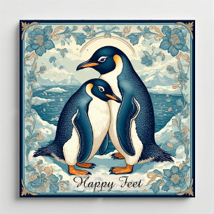 Imã Pinguim Pés Felizes Casal de Pássaros de Gelo Neve