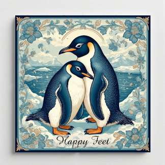 Imã Pinguim Pés Felizes Casal de Pássaros de Gelo Neve