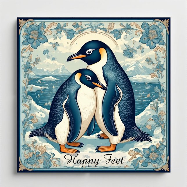 Imã Pinguim Pés Felizes Casal de Pássaros de Gelo Neve (Happy Feet Penguin Ice Bird Couple Snow Glacier Magnet)