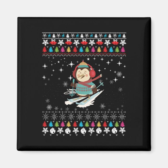 Imã Pinguim Pinguim de Esqui no Natal (Frente)