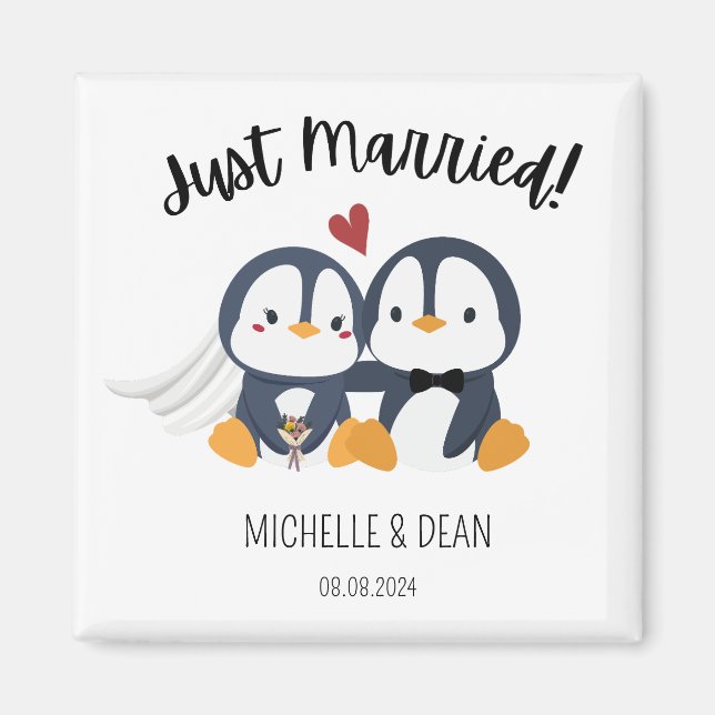 Imã Pinguim-recem casados, doação fofa personalizada (Frente)