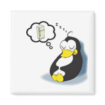 Pinguim sonhando com uma geladeira