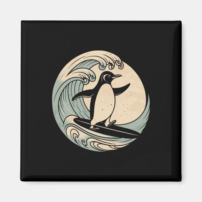 Imã Pinguim Surfando Prancha de Surfe  (Frente)