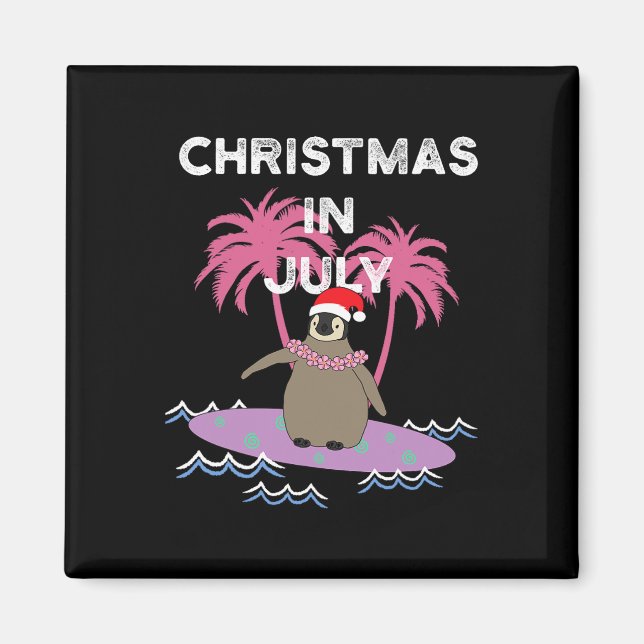 Imã Pinguim Surfista de Natal em Julho (Frente)