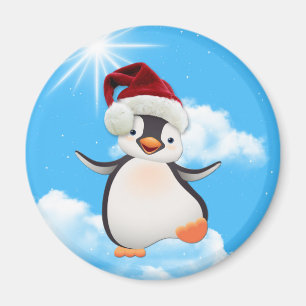Imã Pinguim voador feliz vestindo um chapéu de Papai