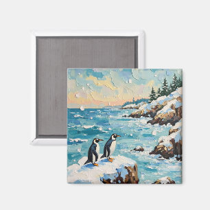 Imã Pinguins Antigos na Falésia de Natal Costeira Neva