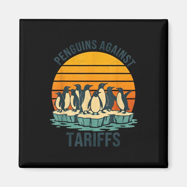 Imã Pinguins contra Tarifas AntiTarifas Funny Pengui (Frente)