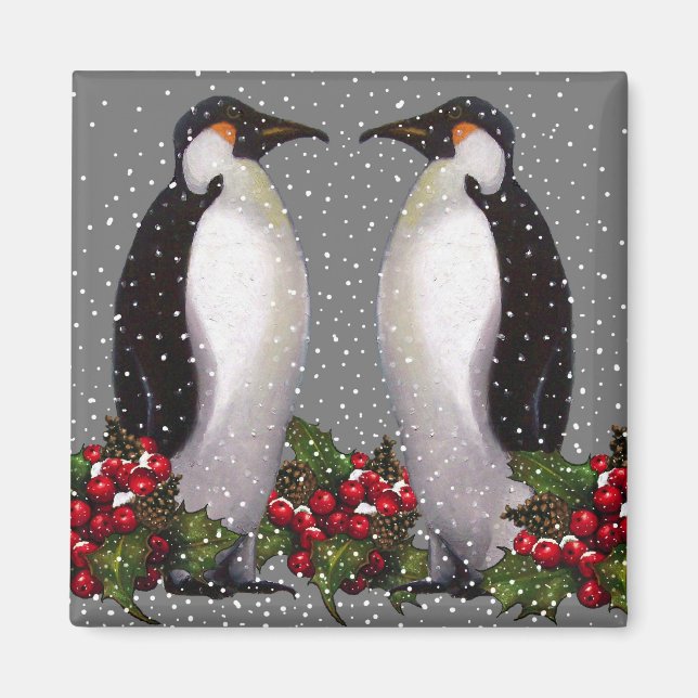 Imã Pinguins de Natal na Neve, Holly: Arte (Frente)