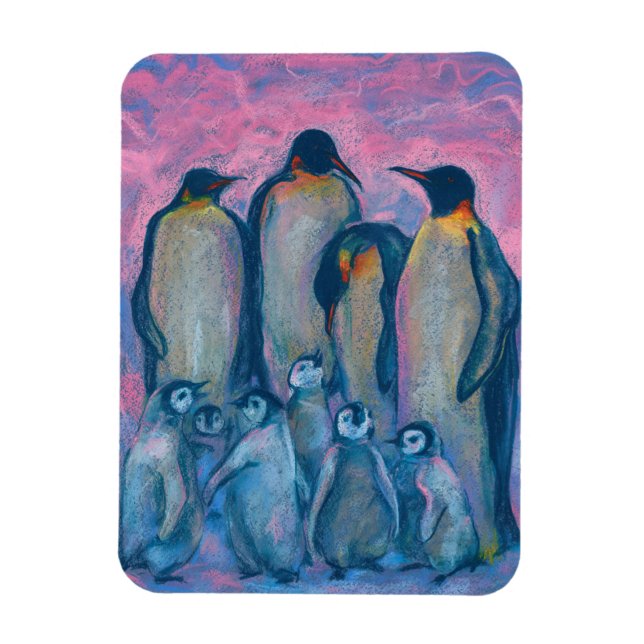 Ímã Pinguins Imperadores, Aves Antárticas, Pais e Cria (Vertical)