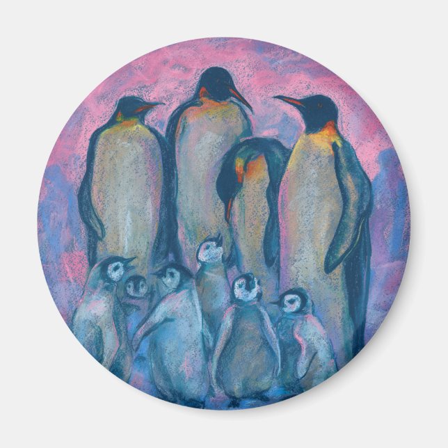Imã Pinguins Imperadores, Aves Antárticas, Pais e Cria (Frente)
