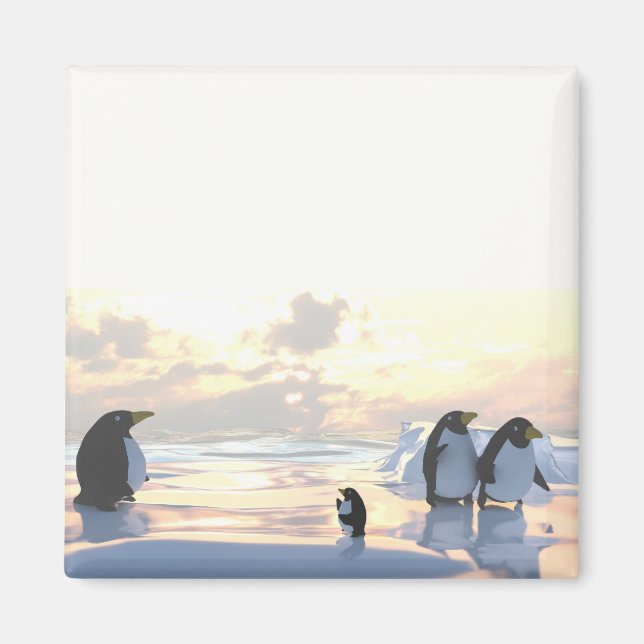 Imã pinguins relaxando em uma placa de gelo (Frente)