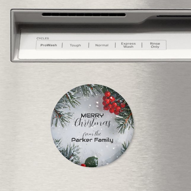 Imã Pinheiro Coberto De Neve, Holly Berries, Não Foto (In Situ (Dishwasher))