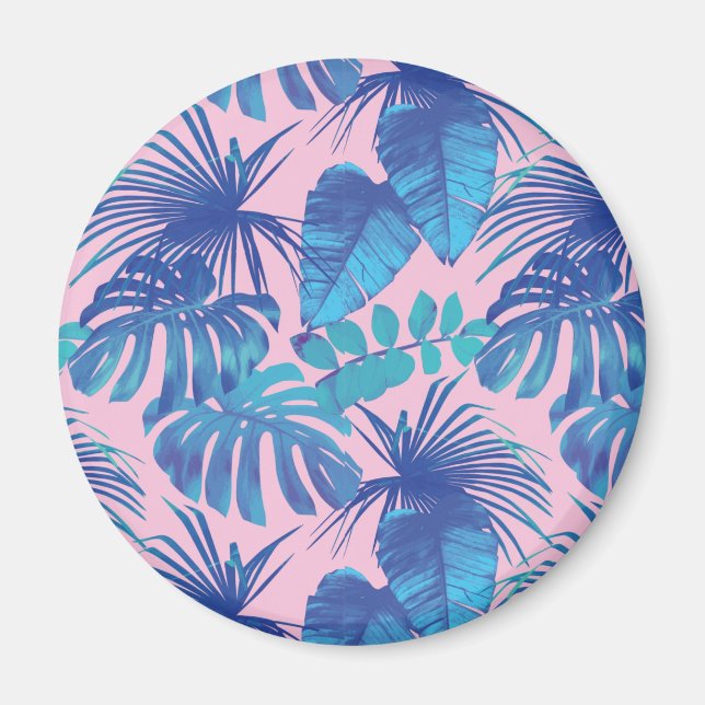 Imã Pink and blue Tropical Foliage personalized (Frente)