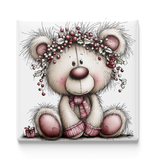 Imã Pink Bear Christmas Berries | Christmas Magnet (Pink Bear Christmas Berries | Christmas Magnet by PiggyPrint Sticker. by PiggyPrint Sticker.)