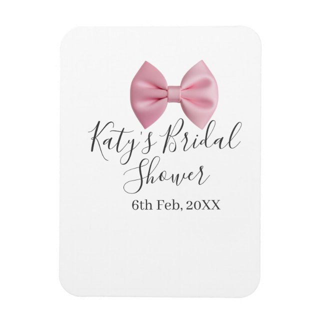 Ímã Pink bow bridal shower name date pastel stylish te (Vertical)