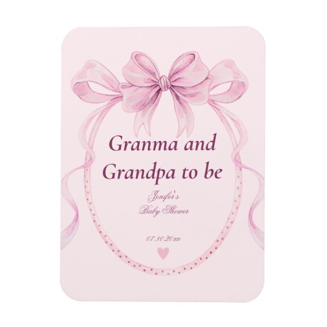 Ímã Pink Bow Grandma and Grandpa to Be Baby Shower (Vertical)