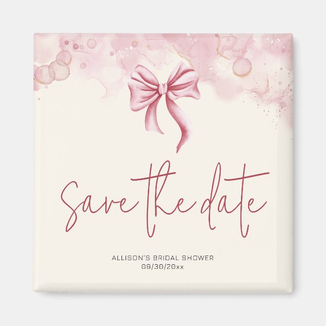 Imã Pink Bow Save the Date Bridal Shower (Frente)