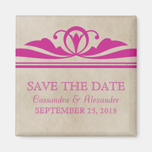 Imã Pink Elegant Deco Save the Date Magnet (Frente)