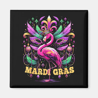 Imã Pink Flamingo Mardi Gras Crown And Beads Mask Carn