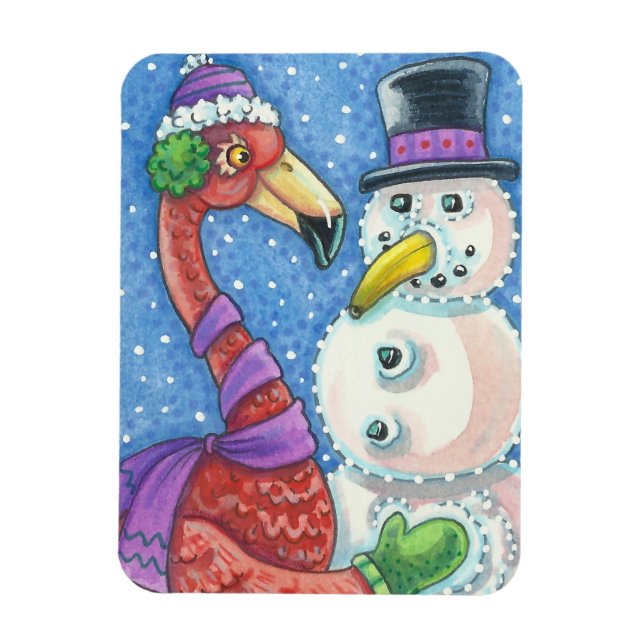 ÍMÃ PINK FLAMINGO SNOWMAN CHRISTMAS MAGNET (Vertical)