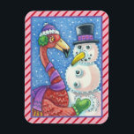 Ímã PINK FLAMINGO SNOWMAN CHRISTMAS MAGNET Rectangle<br><div class="desc">BRING A SMILE TO YOUR HOLIDAYS WITH THIS SNOWMAN MAKING FLAMINGO MAGNET Pink/Red Candy Cane Border ... Look For Matching Items              Susan Brack Design</div>