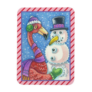 Ímã PINK FLAMINGO SNOWMAN CHRISTMAS MAGNET Rectangle
