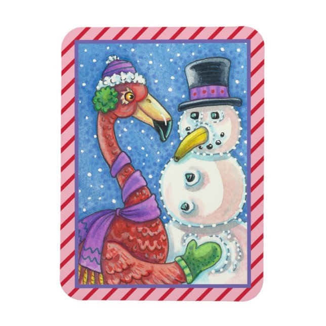 Ímã PINK FLAMINGO SNOWMAN CHRISTMAS MAGNET Rectangle (Vertical)