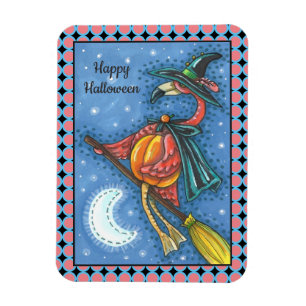 ÍMÃ PINK FLAMINGO WITCH, VOANDO SOBRE A LUA EM UM QUAR