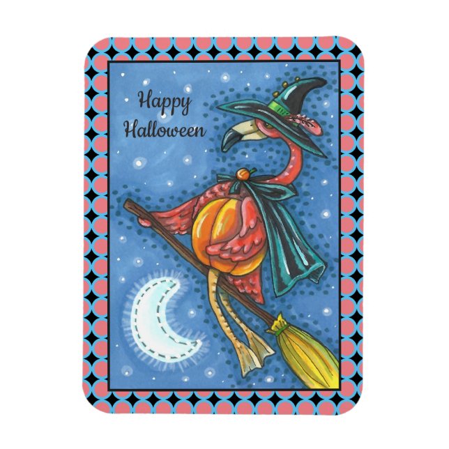 ÍMÃ PINK FLAMINGO WITCH, VOANDO SOBRE A LUA EM UM QUAR (Vertical)