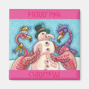 IMÃ PINK FLAMINGOS FAZEM NEVE, AVES DE NATAL ENGRAÇADO