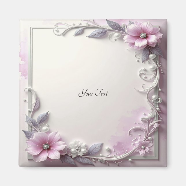 Imã Pink Floral Frame Magnet (Frente)