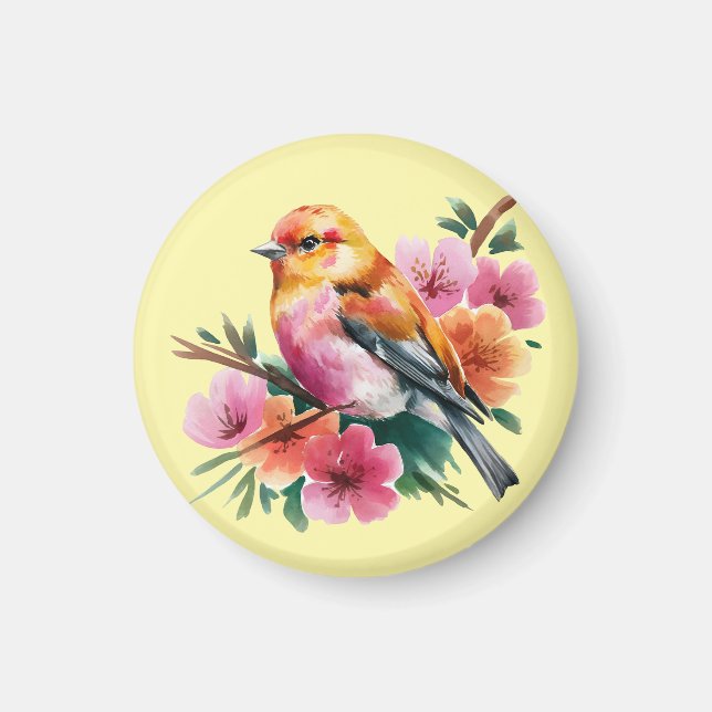 Imã Pink Flower Bird (Frente)