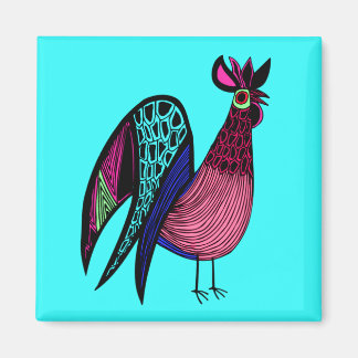 Imã Pink Folk Art Rooster
