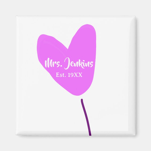 Imã Pink heart balloon Mrs add name est. Add year love (Frente)
